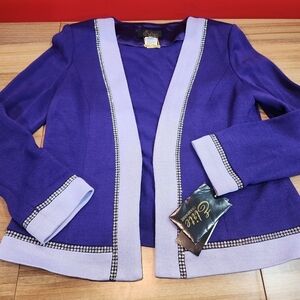 Elite Champagne Vintage Knit Jacket W/diamond Rhinestone Trim